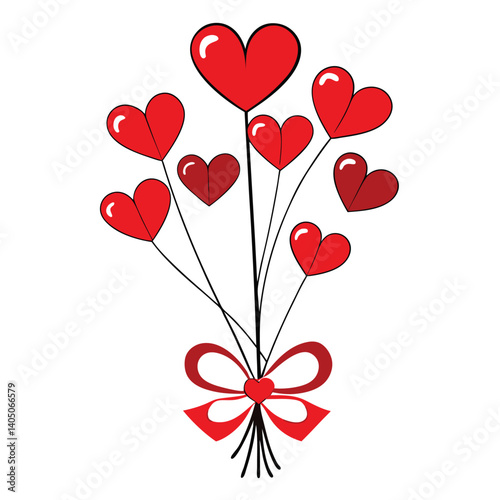Love-inspired flying hearts on rope with elegant red ribbon bows