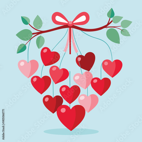 Cute hanging hearts tied with string and ribbon for love theme decor