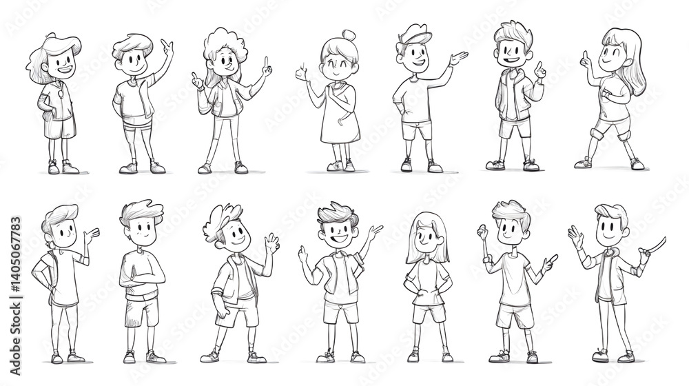 A diverse group of animated children, each with unique outfits and styles, happily waving in a playful cartoon setting. A diverse group of animated children, each with unique outfits and styles, happily waving in a playful cartoon setting.