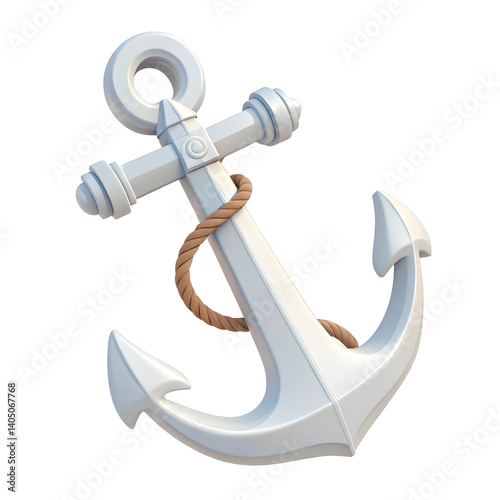 A sturdy, elegant anchor, a symbol of steadfast hope and unwavering stability, rests peacefully with a nautical rope, showcasing a smooth, clean design.