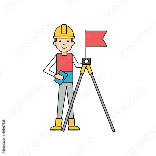 Land surveyor character using equipment on construction site vector
