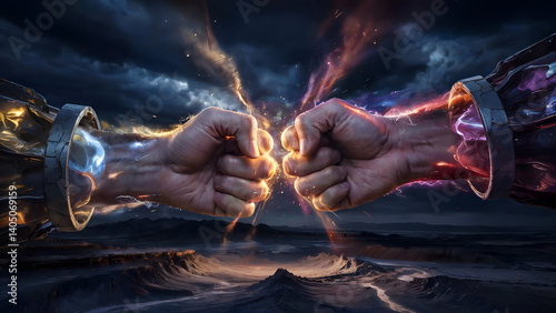 Epic Fantasy ufc Battle: Fire vs Ice Fist Clash Art