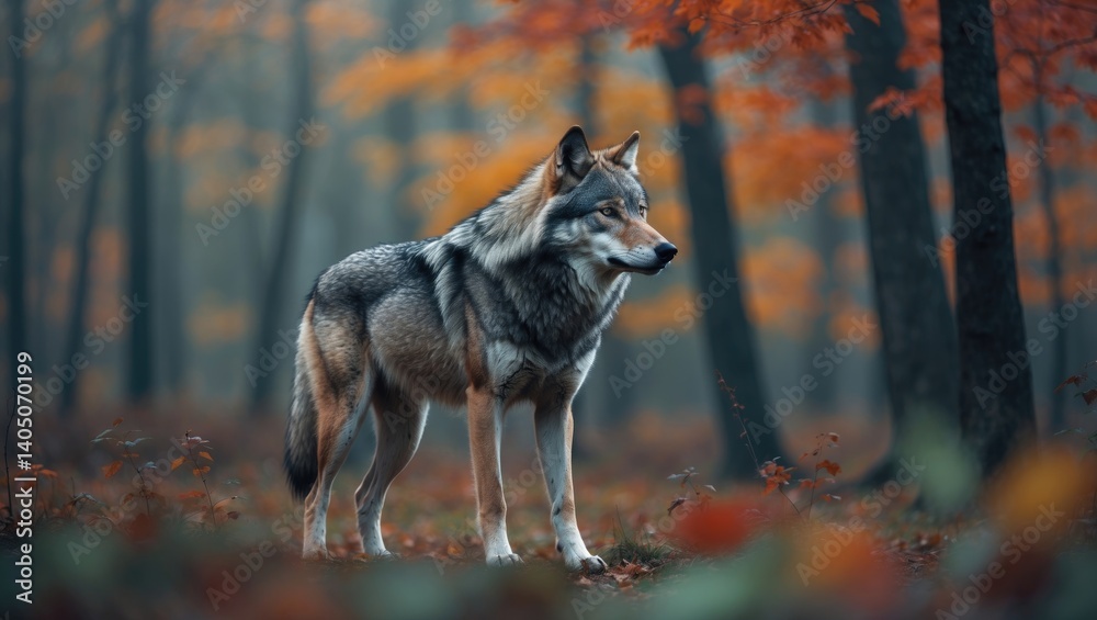 Obraz premium A forest-dwelling grey wolf