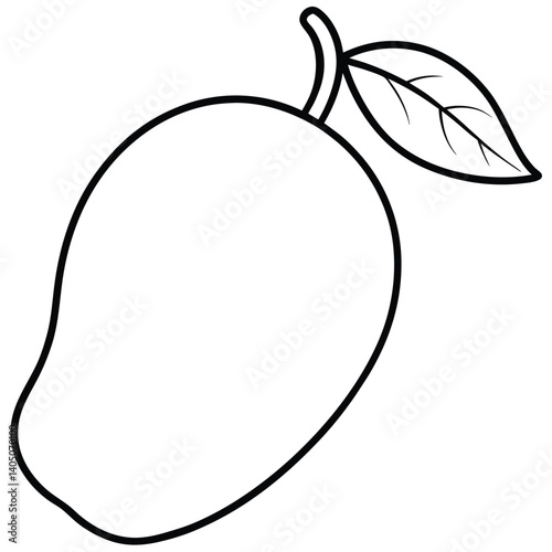 Minimalist mango drawing in black lines for coloring or fruit learning