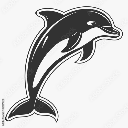 Sleek Black Dolphin Sticker: 3D Rendered Aquatic Design for Your Projects sea web icon logo dark cute