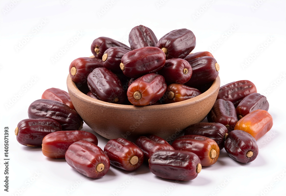 Obraz premium Dates Arranged Small Groups Bowl white Background