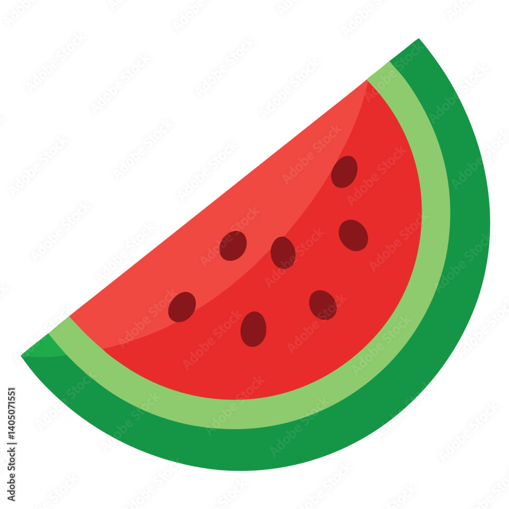 Juicy watermelon slice vector on white background with green rind Juicy watermelon slice vector on white background with green rind