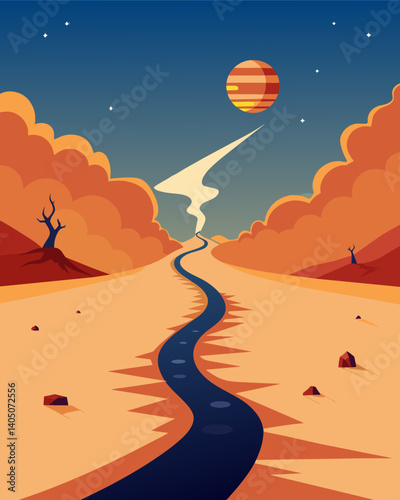 The relentless march of progress leaving a trail of barren land in its wake.. Vector illustration