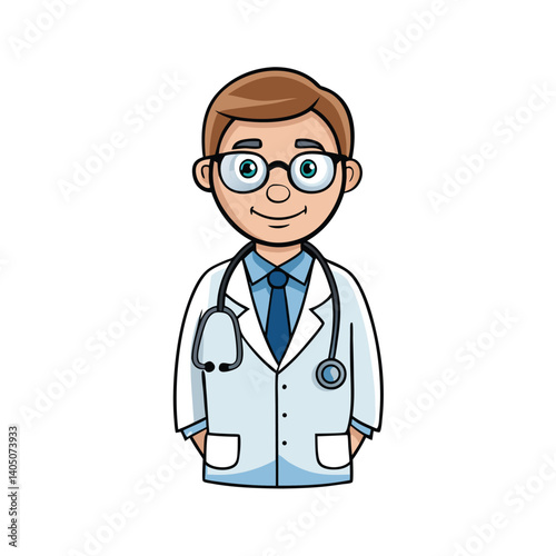 Flat medical professional icon with stethoscope and white background