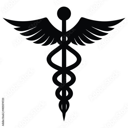 Flat vector caduceus symbol in simple design for healthcare graphics