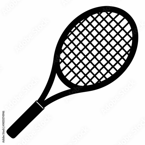 Tennis racket vector silhouette black on white background