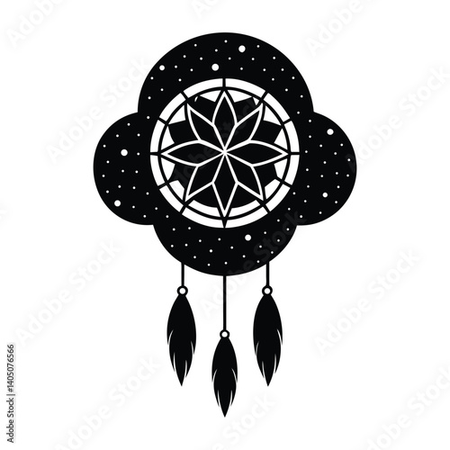 A cloud turning into a dreamcatcher on white background