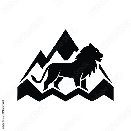 A minimal black silhouette logo of a lion combined with mountain on white background