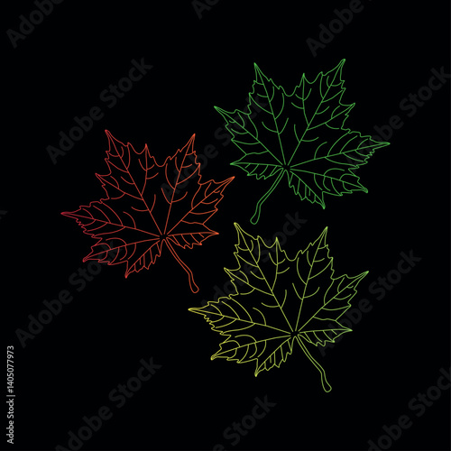 continuous line drawing of vector illustration of different type of leaves.