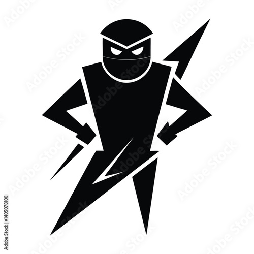 A ninja shaped like a lightning bolt on white background