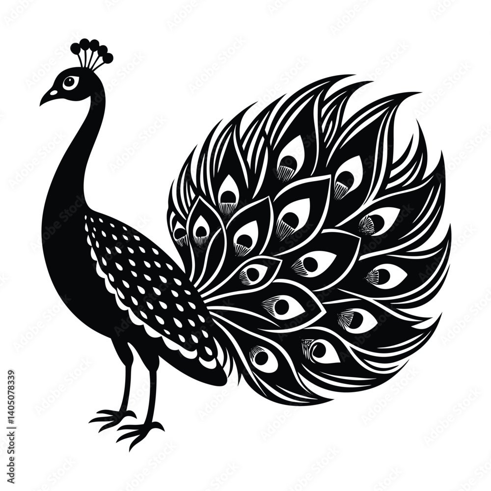 Fototapeta premium A peacock with gear feathers on white background