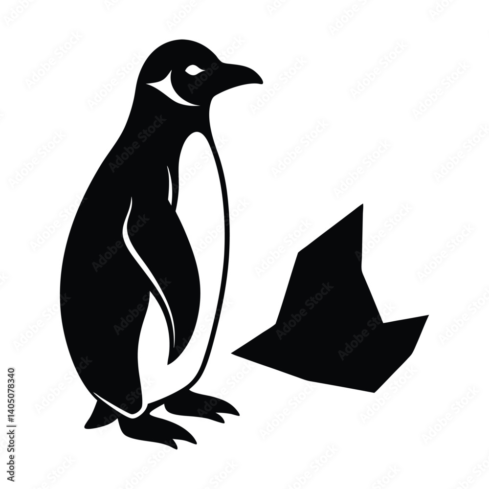 Obraz premium A penguin with an iceberg shadow on white background