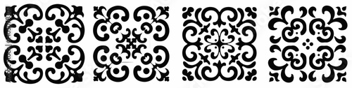 Set of 4 Decorative Swirls:  A collection of 4 intricate black and white swirls, ideal for adding a touch of classic elegance and intricate detail to your designs.