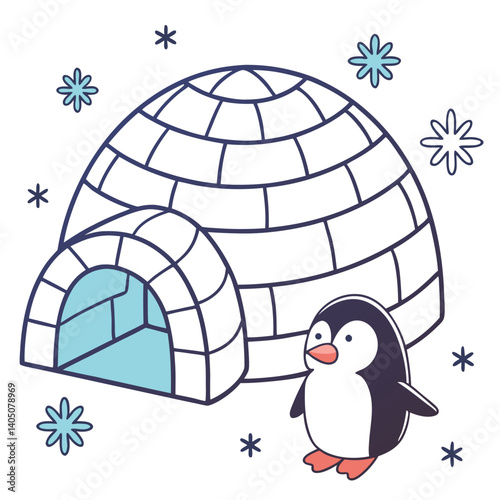 Cartoon igloo icon with colorful design and editable stroke elements