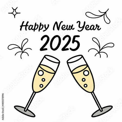Pop! Celebrate New Year's Eve with this fun, cartoon champagne glass illustration, perfect for      
