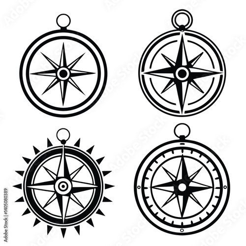 Round compass icons in flat style for direction graphics