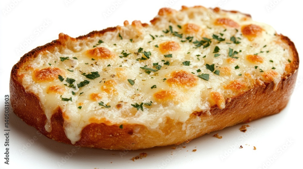 Crispy Toast Topped with Melted Cheese and Fresh Herbs on White Plate Crispy Toast Topped with Melted Cheese and Fresh Herbs on White Plate