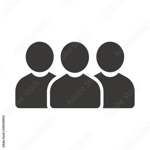 Simple black silhouette icon of three people standing closely together. Represents a small group, team, or community.