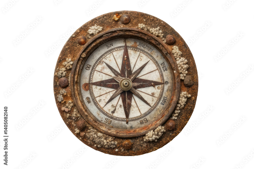 Fototapeta premium Rusty compass with marine elements reflecting adventure and exploration spirit