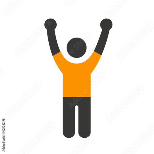 Simple colorful silhouette icon of a person with their arms raised above their head. Represents celebration, success, achievement, victory, and joy.