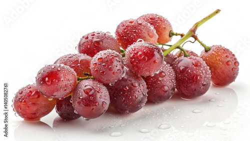 Fresh Red Grapes with Water Droplets Isolated on White Background