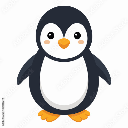 Smiling baby penguin vector drawing in winter-themed style