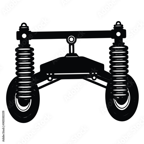 Black and White Illustration of Vehicle Suspension System: Car Axle, Springs, and Wheels - Automotive Engineering Design Graphic