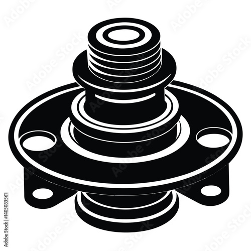 Black and White Vector Illustration of a Mechanical Component: Industrial Part, Engineering Design, Technical Drawing, Machinery Element