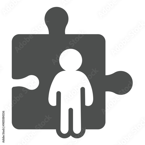 Man and jigsaw puzzle solid icon, human recourse concept. Vector graphics. Puzzle piece and worker, teamwork sign on white background, glyph style icon for mobile or web design.