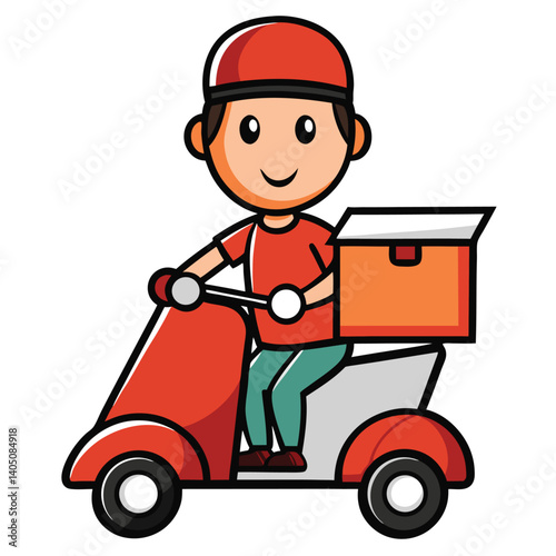 Modern food delivery icon with scooter and bag on white background