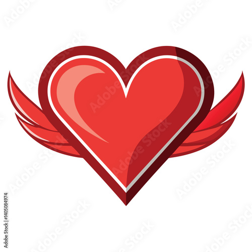 Red flying heart vector design symbolizing love and romance
