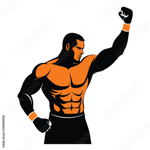 realistic silhouette of a boxer saluting the crowd, one hand raised, confident pose vector illustration