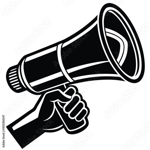 Clean vector design of hand with megaphone on white background
