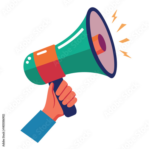 Promotional icon with megaphone in hand vector illustration