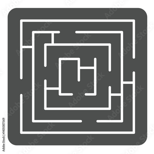 Maze with way of entrance and exit solid icon, maze concept. Vector graphics. Labyrinth with square shape. wayfinding sign on white background, glyph style icon for mobile or web design.