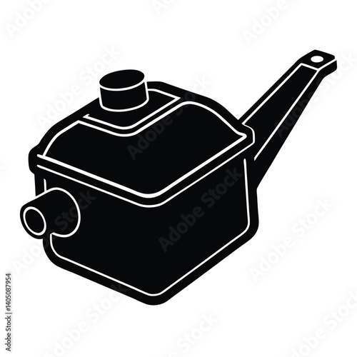 Black and White Vector Illustration of Car Coolant Reservoir Tank: Automotive Part Graphic for Engine Cooling System Design