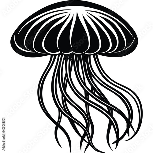 Black and white vector mushroom illustration depicts a cartoon agaric fungus