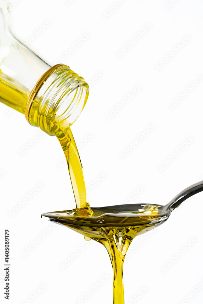 Organic olive oil on white background