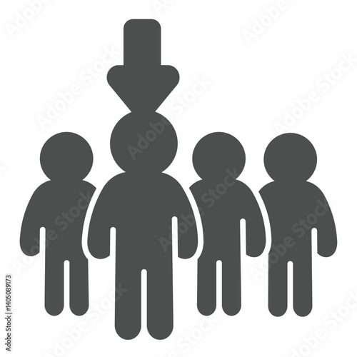 Teamwork with leader man solid icon, design recruitment concept. Vector graphics. Best candidate person, star sign on white background, glyph style icon for mobile or web design.