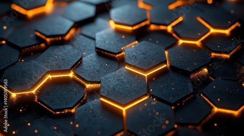 Overlapping black hexagons with glowing edges