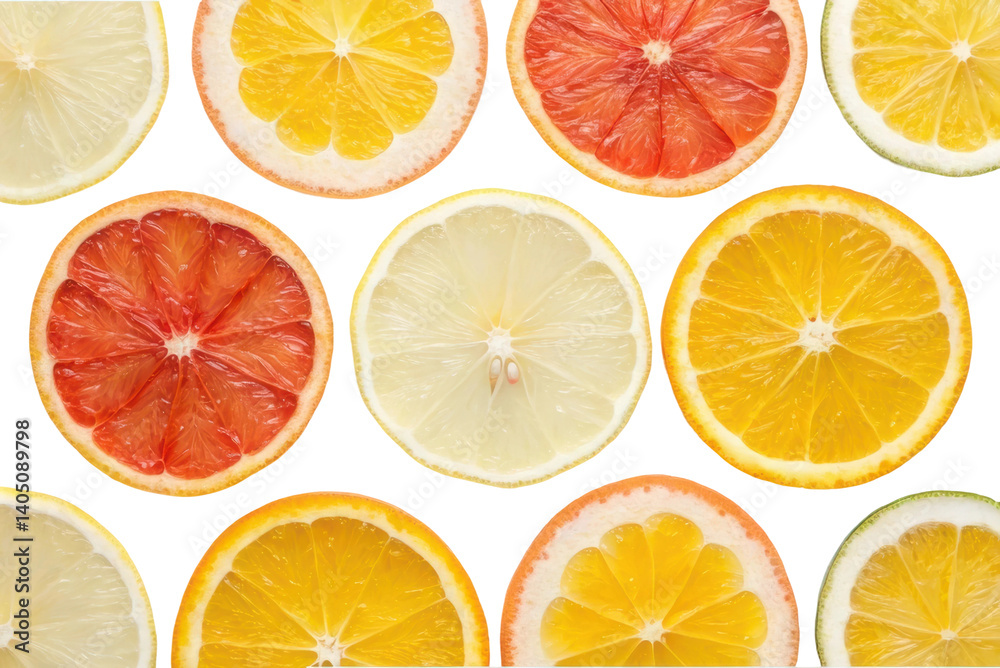 Fototapeta premium Vibrant citrus slices arranged for fresh summer recipes and healthy snacks