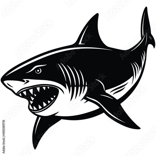 Blue shark vector illustration swimming underwater, a wild marine predator