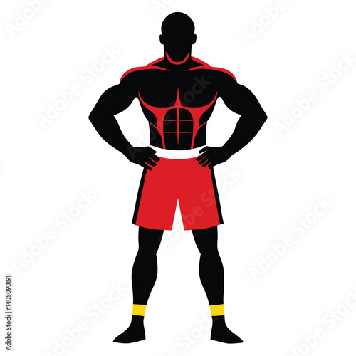 realistic silhouette of a boxer resting with hands on hips vector illustration