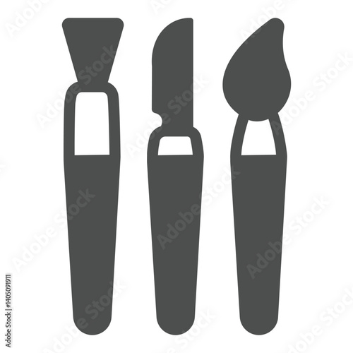 Scoop and knife with paintbrush solid icon, pottery making concept. Vector graphics. Set of sculpting tools, handcraft sign on white background, glyph style icon for mobile or web design.