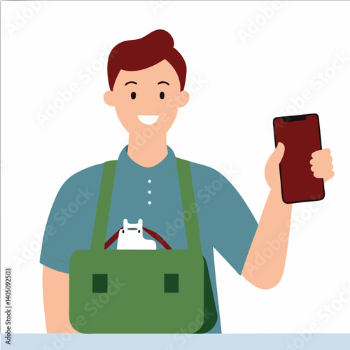 Tech-Savvy Cobbler: Mobile Phone, Bag, Street Style, Modern Craftsman, Unique Fashion, Handcrafted  